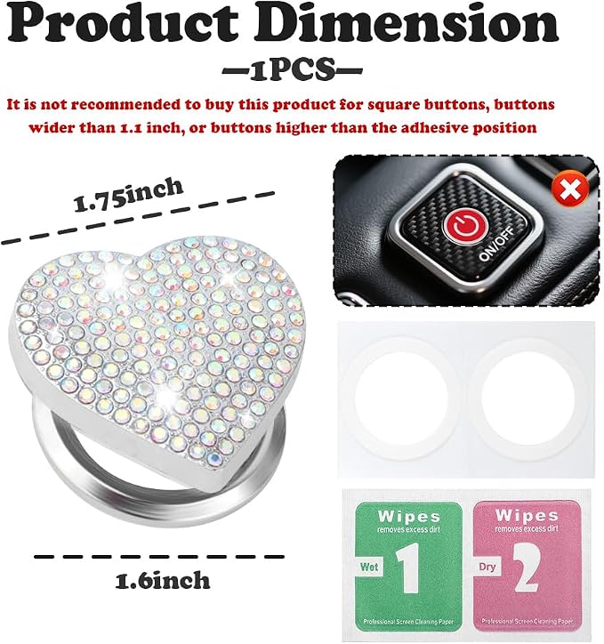 Bling Push Start Button Cover with Rhinestone,Heart Push to Start Button Cover for Car Decor,Diamond Engine Start Buttons Cover Car Accessories Interior for Women & Girl (Colorful)