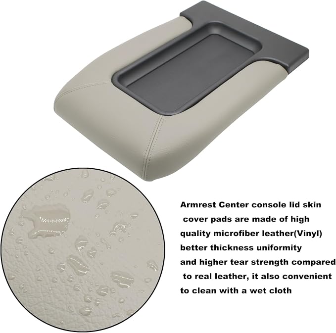 NHILES Center Console Lid Compatible with 1999-2007 Silverado Sierra | Fits 1999-2007 Avalanche Suburban Yukon Tahoe, Replaces OEM 19127364 19127365 19127366, Leather Cover, Light Gray