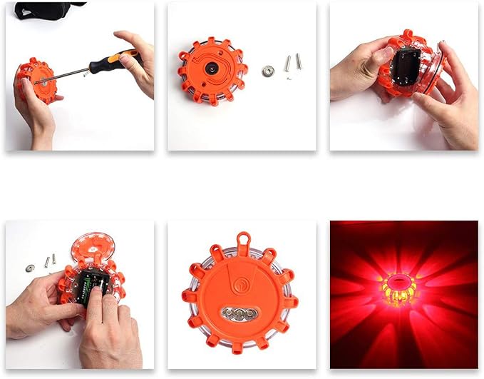3 Pack LED Road Flares Flashing Warning Light Roadside Flare Emergency Disc Beacon, Magnetic Base for Car or Marine Boat