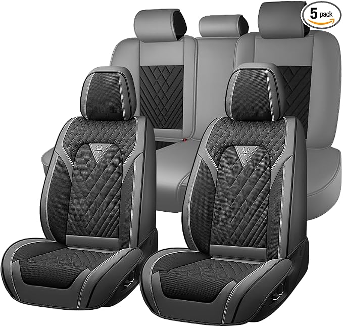 Fit for Toyota Tundra Seat Covers 2001-2026,Premium Leather, 360° Full Protection, Thick Padding & Memory Foam, Waterproof & Stain-Resistant Car Seat Cover Full Set (5 Seat,Gray&Black)