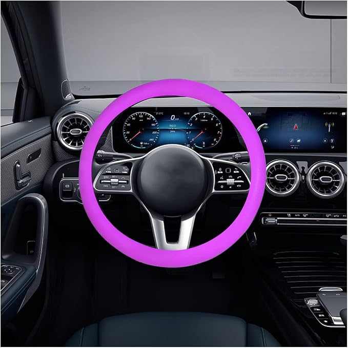 AICEL Car Silicone Steering Wheel Cover, Soft Anti-Slip Auto Steering Wheel Protector Fit 14 Inch, Universal Vehicle Interior Accessories for Cars, SUVs, Trucks, and Vans (Purple)