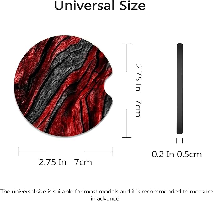 Car Coasters for Cup Holders - Red Wood Grain | 2 Pack Non-Slip Universal Rubber Car Cup Coaster for Women Men, Car Interior Accessories