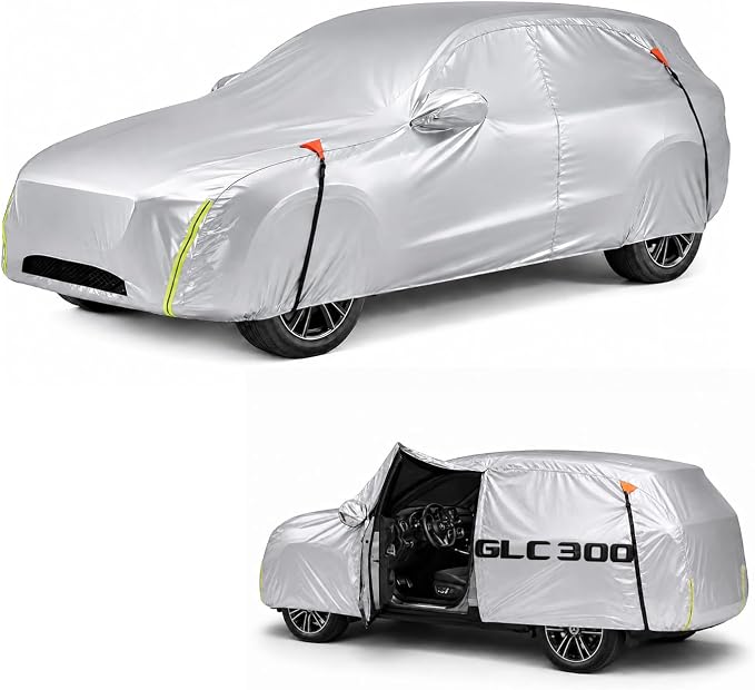 Wigoo Mercedes-Benz GLC-Class Car Cover Accessories 2016-2026, Custom Fit SUV Cover, All-Weather Outdoor Protection, Windproof Straps, UV Rain Dust Protection, Paint-Safe Lining, Door Zipper
