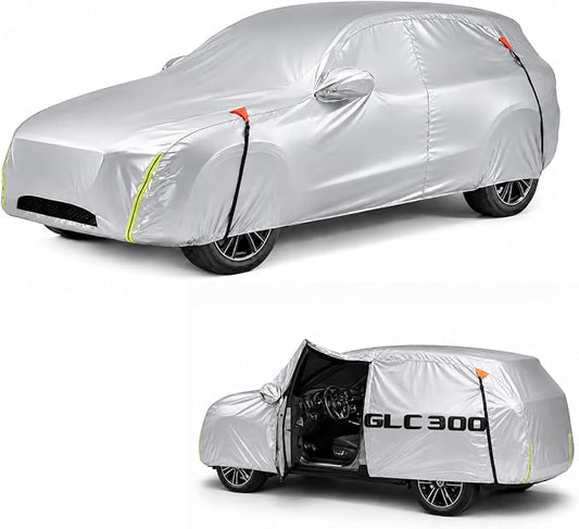 Wigoo Mercedes-Benz GLC-Class Car Cover Accessories 2016-2026, Custom Fit SUV Cover, All-Weather Outdoor Protection, Windproof Straps, UV Rain Dust Protection, Paint-Safe Lining, Door Zipper