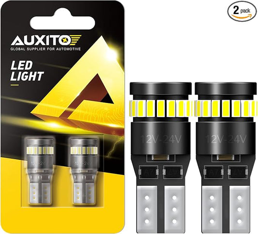 AUXITO 194 LED License Plate Light Canbus Error Free, 6000K White 168 175 2825 T10 W5W LED Bulbs for Car Interior Map Dome Trunk Exterior Parking Lights, Pack of 2