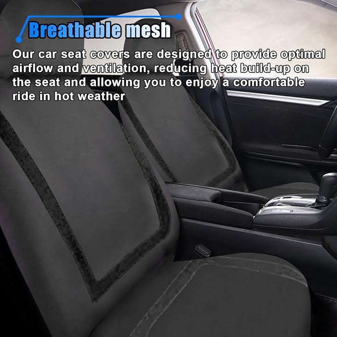 LAINLOY 2 Pack Car Seat Covers, Breathable Seat Protectors, Anti-Slip Driver Seat Cover, Comfortable Front Seat Cover Set Universal Fit for Truck, SUV, Sedan, Airbag Compatible (Black)