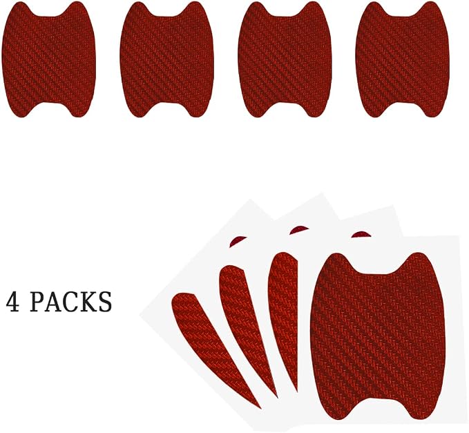 4PCS Carbon Fiber Anti-Scratches Car Cup Protector, Non-Marking Auto Door Protective Film, Universal for Most Handles (Red/4PCS)