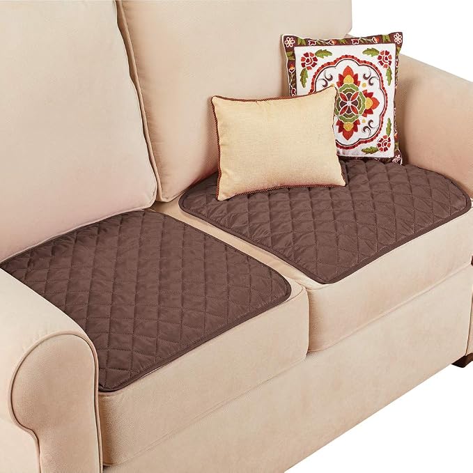 Collections Etc Quilted Waterproof Seat Protector - Set of 2 - Machine Washable, Use for Indoor or Outdoor Seating, Chocolate