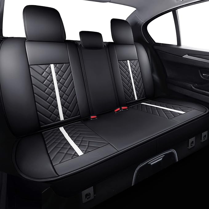 Tomatoman Tacoma Truck Rear Seat Covers 2005-2024 2025 2026 Access Double Cab TRD Sport Offroad Limited SR5 V6 Back Car Cushions with Waterproof Faux Leather(Rear Seat/Black-White)