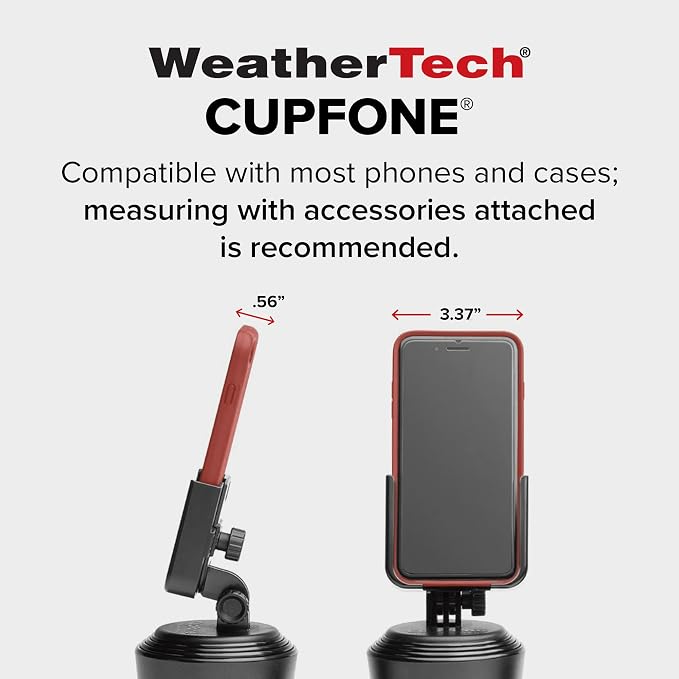 WeatherTech CupFone, Universal Cup Holder Phone Mount for Cars – Adjustable & Secure Fit, Hands-Free Phone Holder with Open Access for Charging – Compatible with iPhone, Android - Metal Knobs, Red