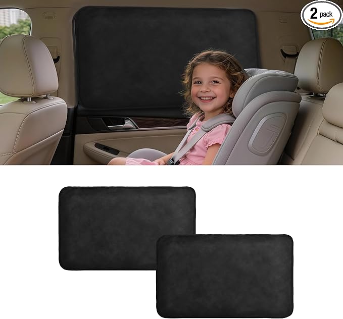 XCBYT Rear Car Window Shades, 100% Blackout Soft Suede, 2 Pack | Premium suede, metal frame fit, 100% full blackout & privacy protection for baby naps, camping & road trips (30.3x18.9")