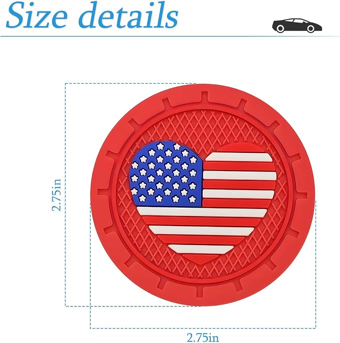 AUCELI 4 Pack Car Cup Holder Coasters, Colored American Flag US Flag Insert Car Cup Coaster, 2.75 Inch Anti Slip Shockproof Embedded Drink Mat, Vehicle Interior Decor Accessories