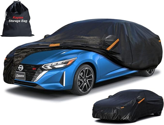 Kayme 10 Layers Car Cover for Automobiles Waterproof All Weather [See Vehicle Size Chart for Accurate Fit] Heavy Duty Full Exterior Cover Outdoor Sun Rain Snow UV Protection. Size A3 (See Size Chart)