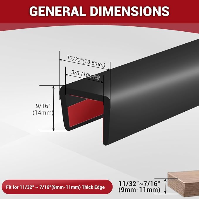 Rubber Edge Trim, 3/8" Self Adhesive Flexible U Channel Edge Protecter for Plywood, Tables, Desks, Cabinets, Counter Top, Wide U Shaped Edge Trim, Edge Banding, Black Color, 20Ft