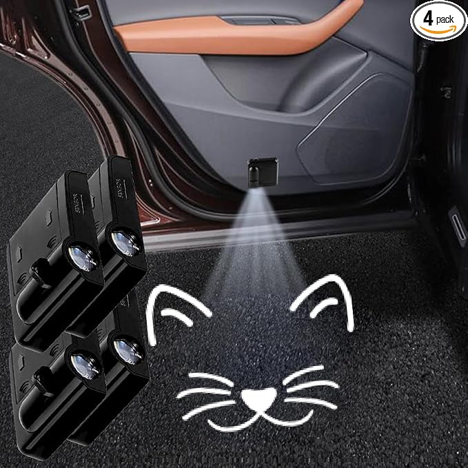 4PCS No Fade Car Door Lights,Cat Pattern Door Lights Logo Projector LED Shadow Bulb,Women Gifts Cat Car Accessories Welcome Lamp Suitable for All Vehicles Motorcycle