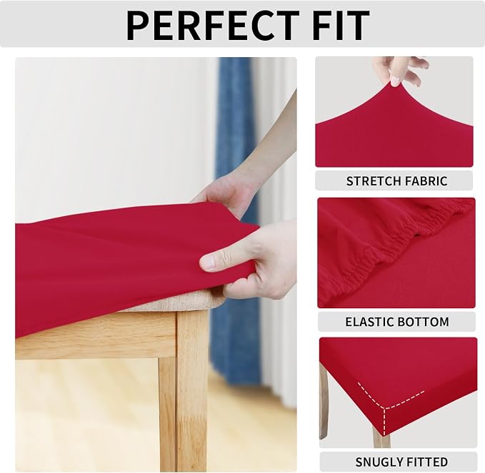 Easy-Going 100% Waterproof Seat Covers for Dining Room Chairs Set of 4, Stretch Chair Seat Slipcovers Protector Removable and Washable Kitchen Dining Chair Covers, Christmas Red