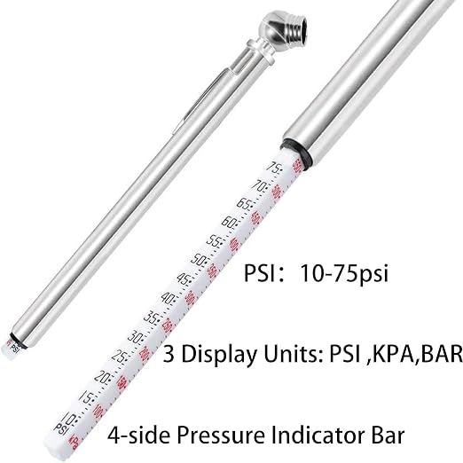 PINKJOY Pencil Tire Pressure Gauge (10-75PSI) Stainless Steel Body and Metal Made Nozzle 3 Measurements for Vehicles (3 Pack)