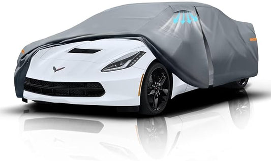 Waterproof Chevy Corvette(C4/C5/C6/C7 1984-2019) Car Cover with Breathable Vents, [Upgrade] Premium Covers with Cotton Liner and Zipper Door, Sun Rain Snow Dust Uv Protection(Gift with Towel)