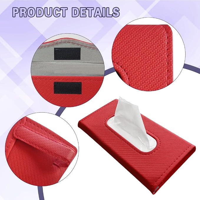 Car Visor Tissue Holder, Tissue Box Holder for Car, Leather Auto Sun Visor Napkin Case Mask Dispenser, Automotive Accessories Rectangular Hanging Auto Napkin Box Fit for Most Vehicles (Red)