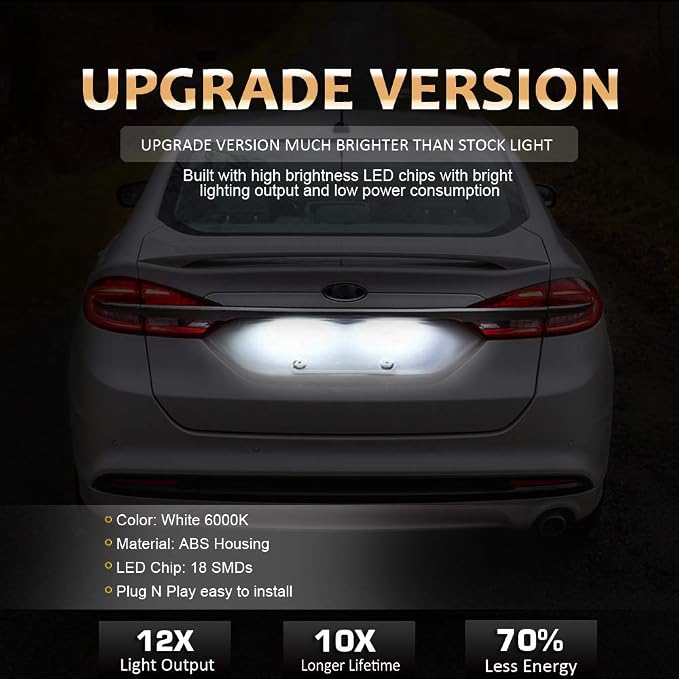 D-Lumina LED License Plate Light Tag Lamp Assembly Compatible with 2013-2019 FIAT 500, Maserati Levante ＆ Dodge Viper, Je-ep Grand Cherokee Compass Patriot, Powered by 18-SMD White 6000K Pack of 2