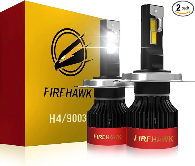 Firehawk H4/9003/HB2 LED Bulbs 70000LM 6000K Cool White, 5-Min Plug-N-Play Fog Light, Pack of 2