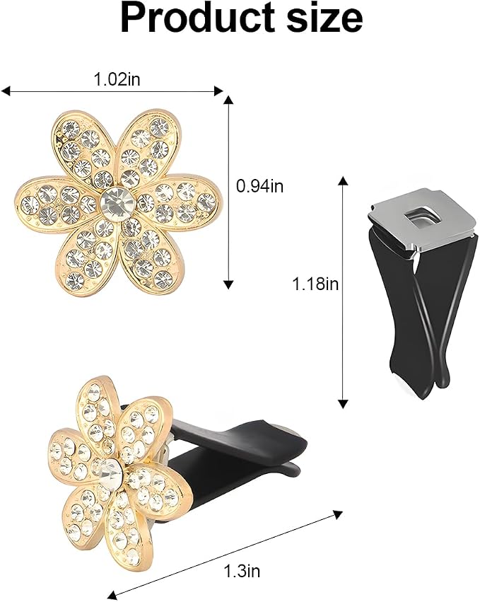 Osilly Bling Car Air Vent Clips, 4PCS/2Set Flower Rhinestone Vehicle Air Outlet Clamp, Sparkly Diamond Automotive Interior Vent Clip Charm Decor Accessories, Universal for SUV Truck RV (Silver)