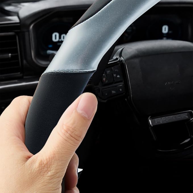 Yangday Leather Steering Wheel Cover for GMC Sierra 1500 2500 3500, 14.5-15 inches Car Steering Wheel Cover with Anti-Slip Massage Particle (Bright Silver)