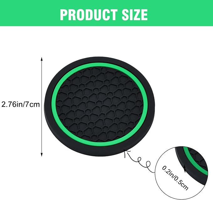 4PCS Car Cup Holder Coasters, 2.75 Inch Non-Slip Insert Water Bottle Holder Pads, Dustproof Automotive Interior Accessories Mat, Universal for Vehicles, Trucks, RVs and More (Green)