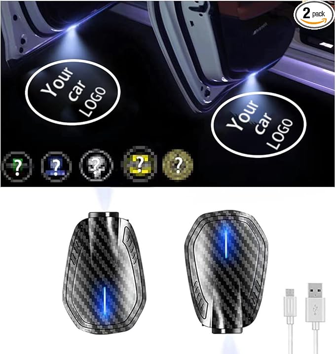 LOWEEY Car Door Lights,2Pcs Car LED Logo Projector Lights,Rechargeable Wireless Door Step Courtesy Welcome Lights Shadow Ghost Lights Fit for All Cars (Including 6 Pairs Logo Slides)