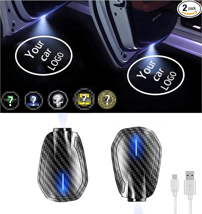 LOWEEY Car Door Lights,2Pcs Car Door LED Logo Projector Lights,Rechargeable Wireless Car Step Courtesy Welcome Lights Shadow Ghost Lights Fit for All Cars (Including 6 Pairs Logo Slides)