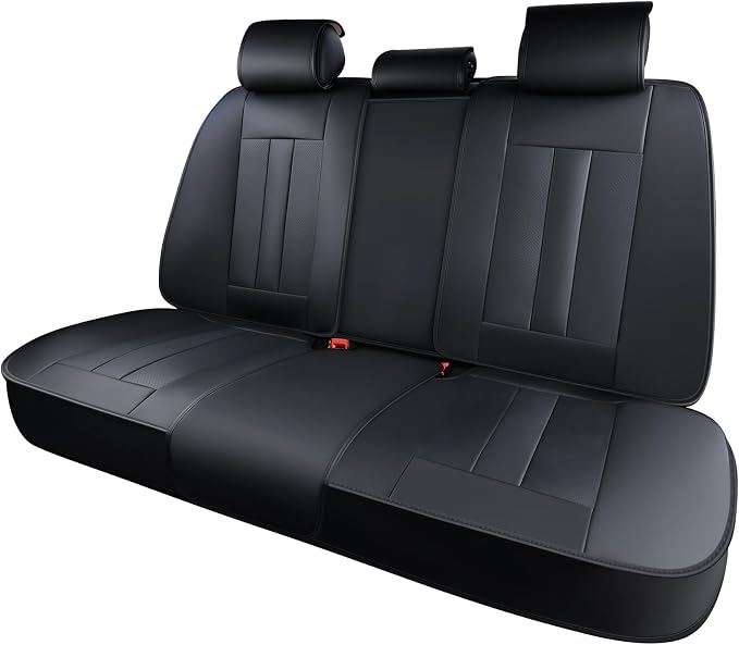 Huidasource Rear Car Seat Covers, Durable Waterproof Faux Leather, Universal Fit for Most Cars, SUVs & Trucks, Easy Installation, Preserve Cup Holders, Ideal for Family Use, Black