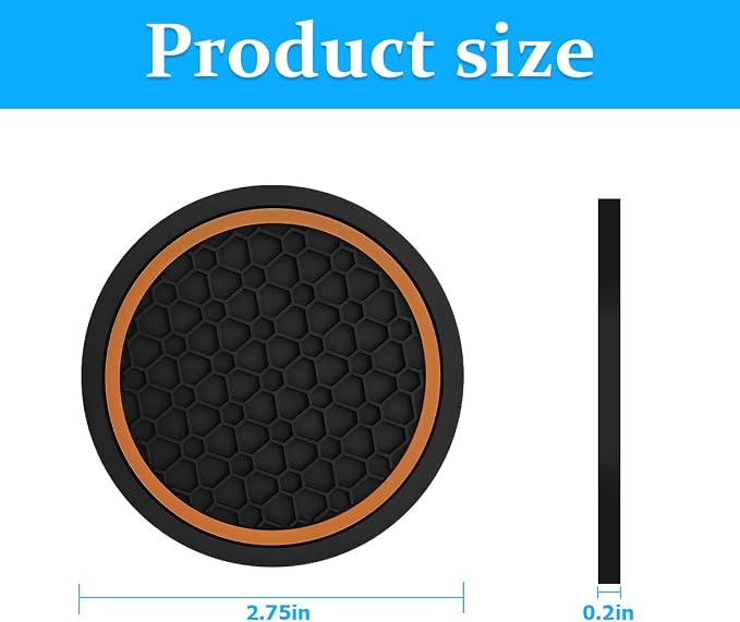 Mandark 4PCS Car Cup Holder Coasters, 2.75 Inch Non-Slip Insert Water Bottle Holder Pads, Dustproof Automotive Interior Accessories Mat, Universal for Vehicles, Trucks, RVs and More (Black/Orange)