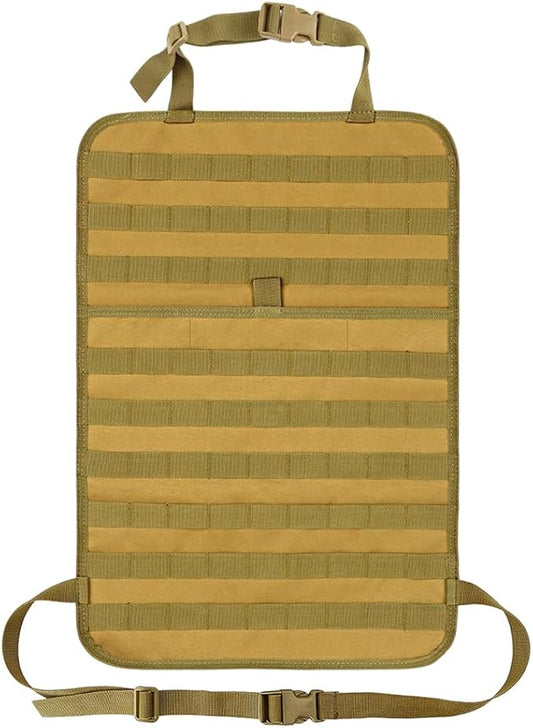 Car Seat Back Organizer, Tactical MOLLE Sag Proof Vehicle Panel Backseat Cover Protector, Universal Molle Nylon Storage Bag Seat Back Hanger Pad for Car Truck SUV Pickup (Khaki)