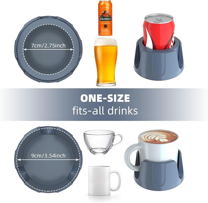 Anti-Spill Cup Holder, Drink Coaster with Anti-Slip Mat Fits Drink for Home Office Outdoors (Grey)