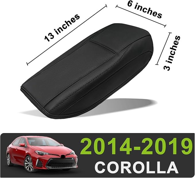 Muslogy Center Console Armrest Cover Fit for Toyota Corolla 2014-2019 Accessories, Comfort Armrest Pad Console Lid Cushion Vegan Leather Regular Thick
