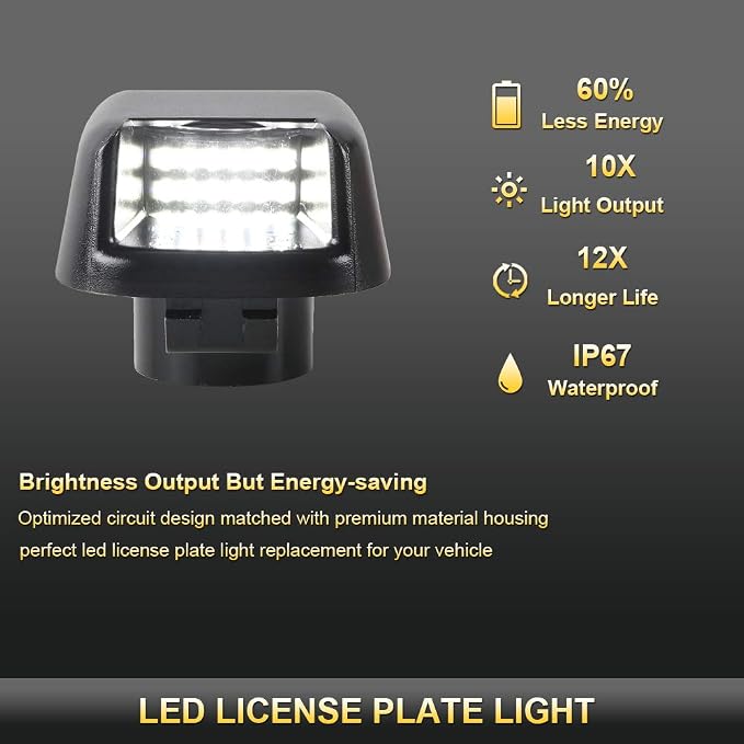 Gempro License Plate Light, 2Pcs LED License Plate Tag Lamp Assembly Replacement Compatbile for Nissan Frontier Titan Xterra Armada Suzuki Equatorx, Powered by 18SMD Xenon White LED Lights (black)