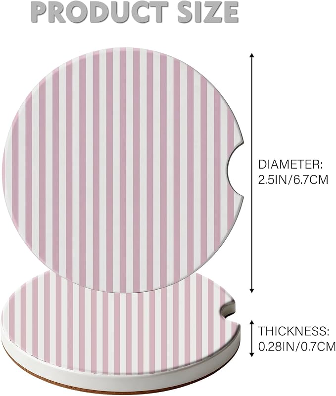 2 Pack Car Coasters for Cup Holders, Absorbent Ceramic Cup Coaster with Cork Base and Finger Notch, Cute Car Accessories Interior for Women Men