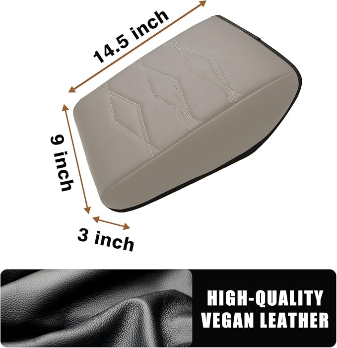 Muslogy Center Console Armrest Cover Fit for Volkswagen Atlas & Cross Sport 2024-2026 Accessories, Comfort Armrest Pad Console Lid Cushion Vegan Leather Regular Thick (V1_Light Gray)