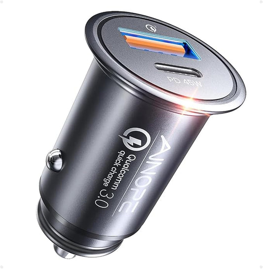 AINOPE 67.5W Cigarette Lighter Adapter Car Charger USB C Fast Charging | [Mini & Metal] PD&QC Cigarette Lighter USB Charger 12V Outlet Plug Socket for iPhone 17 16 15 14 Pro Max, Samsung S26 S25