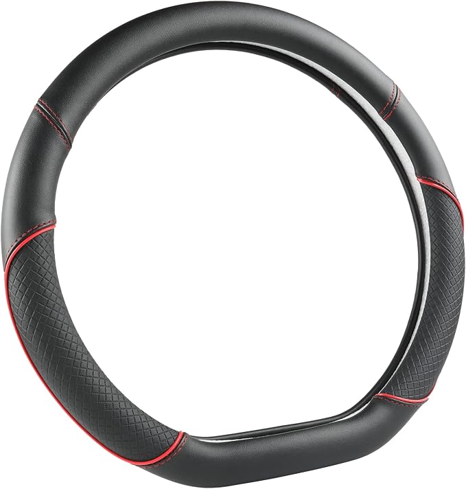 GIANT PANDA D Shape Steering Wheel Cover for Nissan Rogue Kicks - Auto Car Steering Wheel Cover Customized for Nissan Altima Sentra(Black+Red Line-D-Shaped)