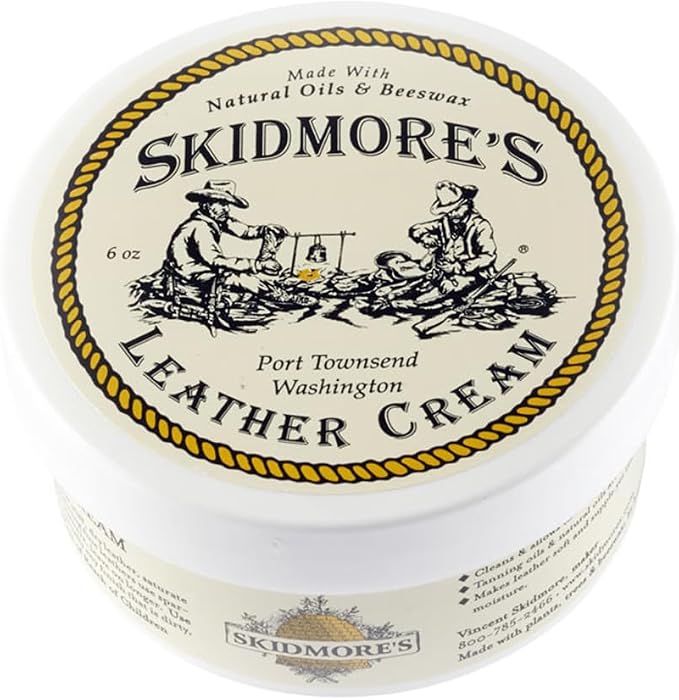 Skidmore’s Leather Cream: All-Natural, Non-Toxic Leather Conditioner - Made in USA Since 1984. Water Repellent Formula Restores Leather Couches, Car Seats, Boots, Shoes, Purses, Bags, and Tack. 6 Oz