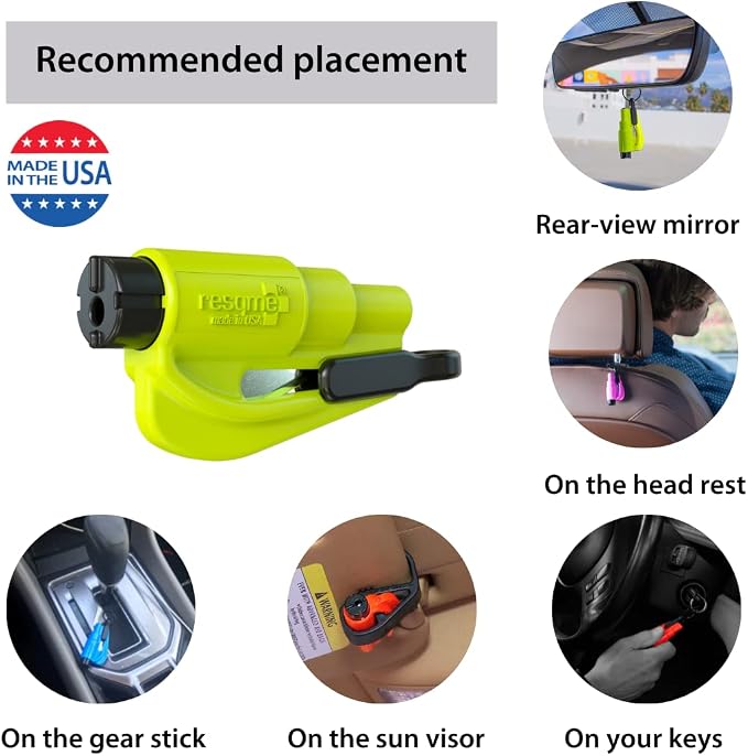 resqme The Original Emergency Keychain Car Escape Tool, 2-in-1 Seatbelt Cutter and Window Breaker, Made in USA, Family Pack of 3, Red, White, Blue - Compact Emergency Hammer