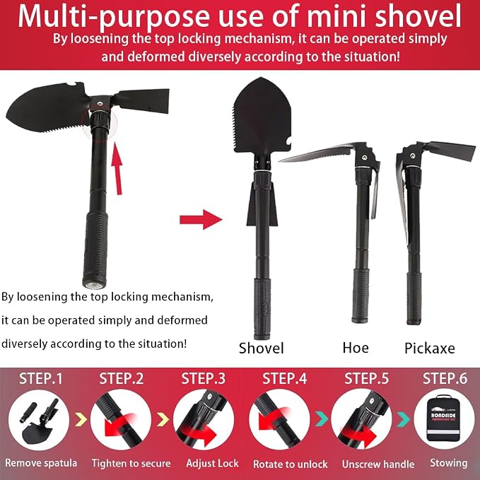 YILAIRIOU Emergency Roadside Kit for Car - Roadside Safety Tool Kit,with Jumper Cables Car Kits Headlamp Folding Shovel Safety Hammers Tow Rope, Emergency Roadside Car Kit
