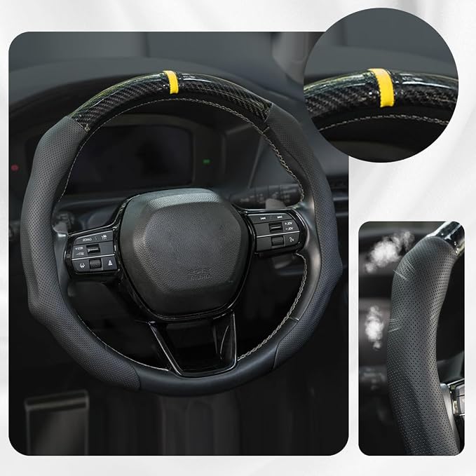 Car Steering Wheel Cover Napa Leather Non Slip Vehicle Steering Wheel Cover Protector, Quick Install Comfy Automotive Interior Decor, Universal fit 14½ to 15 inches Car Pickup SUV 14.5 to 15 inches