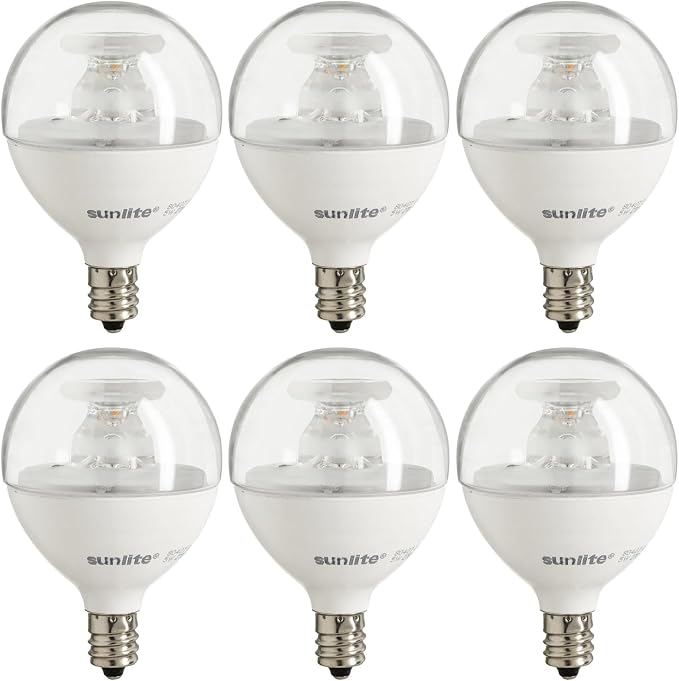 Sunlite G16.5 Light Bulb LED, 7 Watts (60W Equiv.), 500 Lumens, Dimmable, Type G Globe Shape E12 Candelabra Base, Short Bulbs, Vanity Mirror Bulbs, 2700K Soft White, Clear, 6 Count