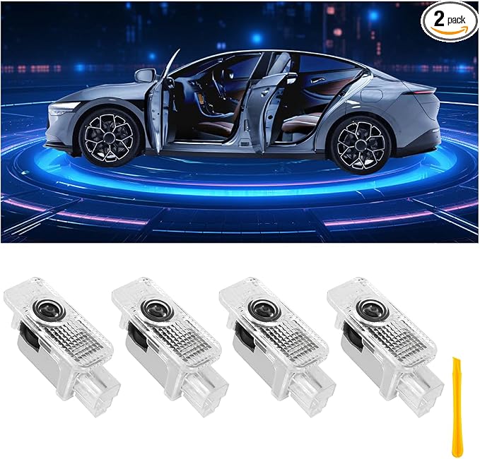 Car Door Lights Logo Projector Puddle Lights Compatible with A1/A3/A4/A5/A6/A7/A8/Q3/Q5/Q7/Q8/R8/TT/A4L/A6L E-Tron Series Accessories, No Fade 4K-HD Car Welcome Lights(2 Pack, Dual Plug)
