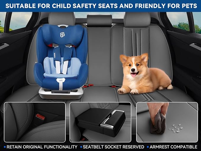 Car Seat Covers Front Seats Gray, Premium Leather Car Seat Covers, Waterproof and Breathable Seat Covers, Universal Car Seat Protector Fit for Cars, Trucks, SUVs, Pick-ups