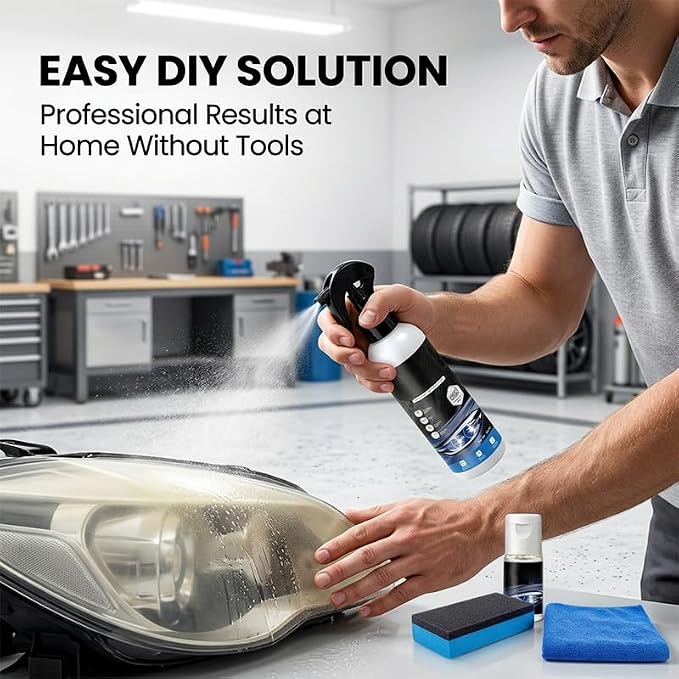 Headlight Restoration Kit, Car Headlight Cleaner and Restorer Kit, No Power Tools Required, Headlight Restoration Spray for Yellowing, Oxidation, Foggy Plastic Lenses (5)