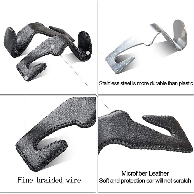 yicheyiyou Car Hooks Universal Car Vehicle Back Seat Headrest Hanger Holder Hook Microfiber Leather & Stainless Steel for Bag Purse Cloth Drink Grocery (Black)