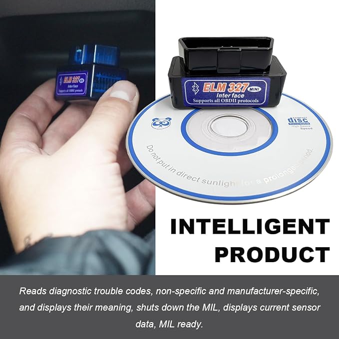 KVAEY OBDII Car Auto Diagnostic Scanner, ELM327 Automotive Bluetooth Scan Tool and Code Reader, Professional Car Bluetooth Engine Fault Code Reader, Universal Car Accessories (Black & Blue)